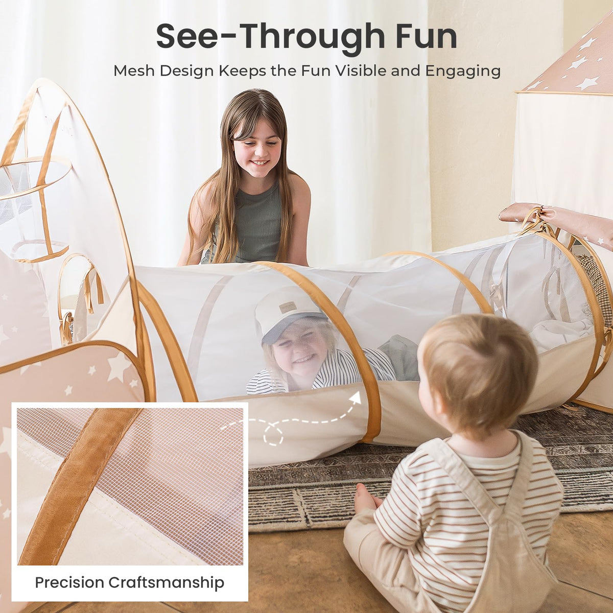 Tiny Land 3-piece play tunnel set offers versatile indoor adventures.