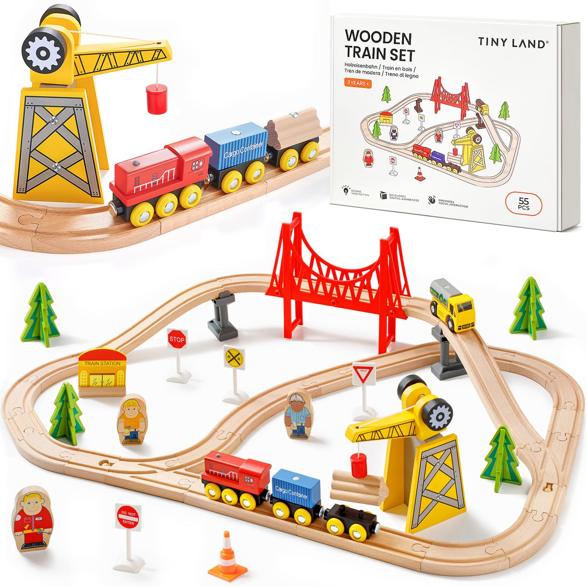 Tiny Land 55PCS train set packaging: compact and gift-ready.