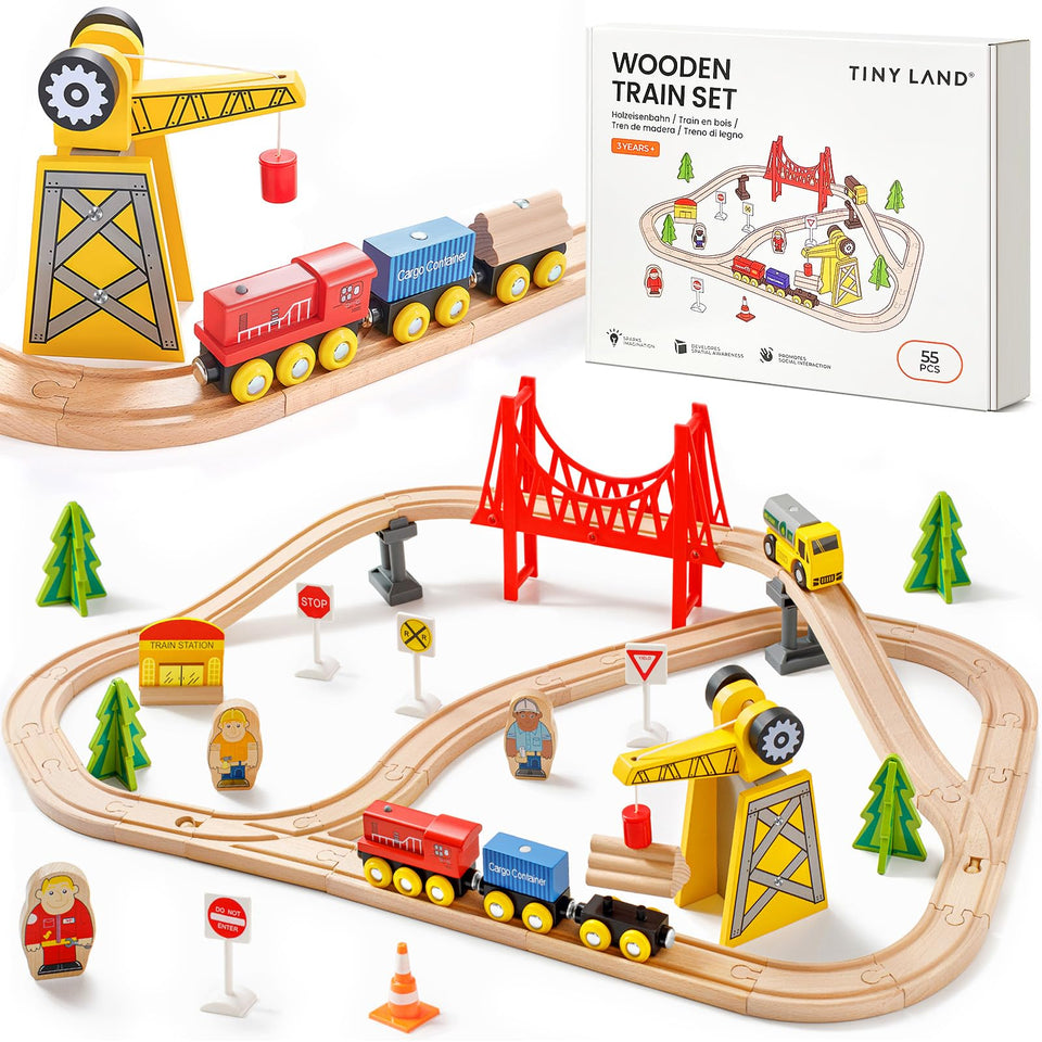 Tiny Land 55PCS train set packaging: compact and gift-ready.
