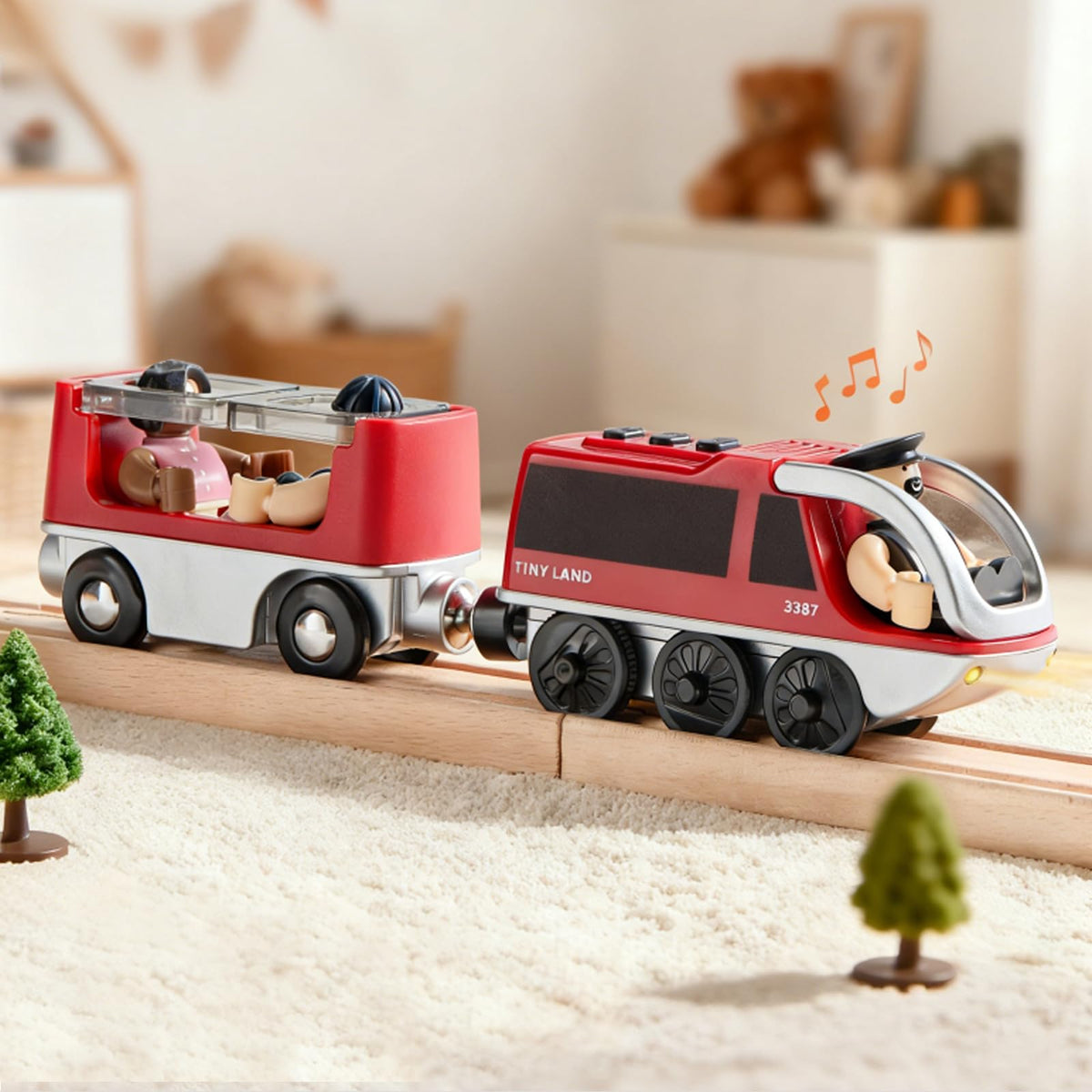 Tiny Land battery-operated action locomotive train red with vivid motion on track
