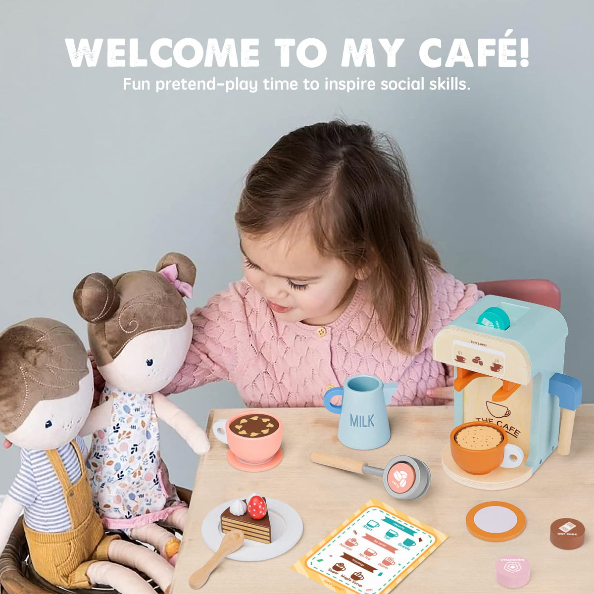 Tiny Land cake and plate complete dessert visuals for pretend cafe menus