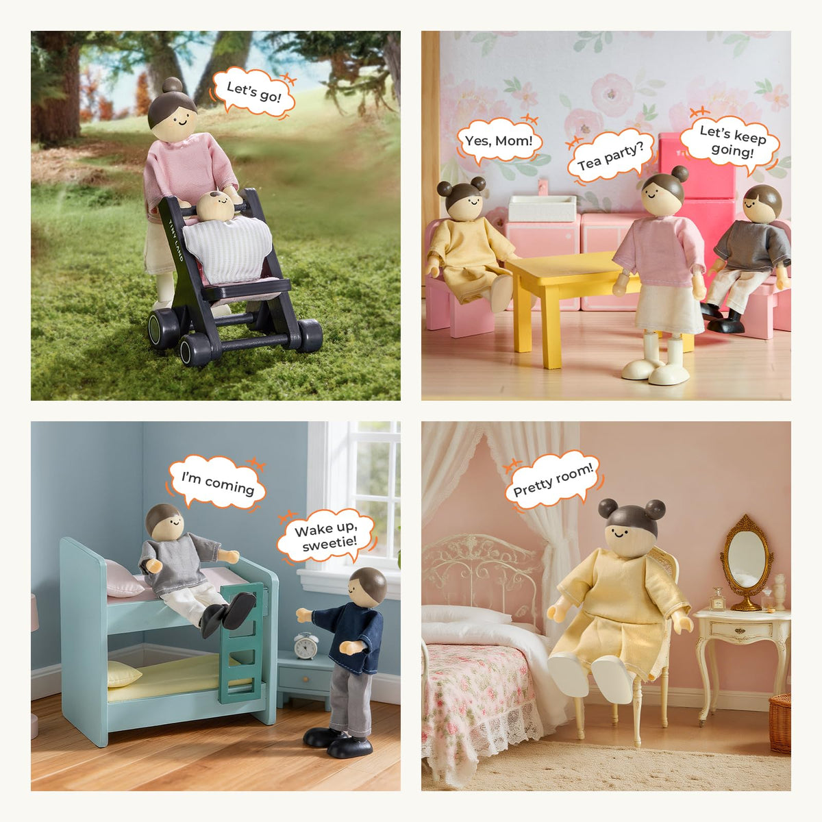 Tiny Land Sister poseable figure enables creative family scenes and cooperative play.
