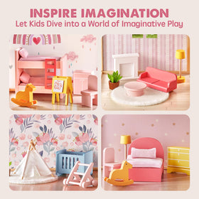 Six unique wallpapers add realistic detail to each Tiny Land room