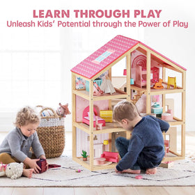 Tiny Land three-story wooden dollhouse showcases durable craftsmanship