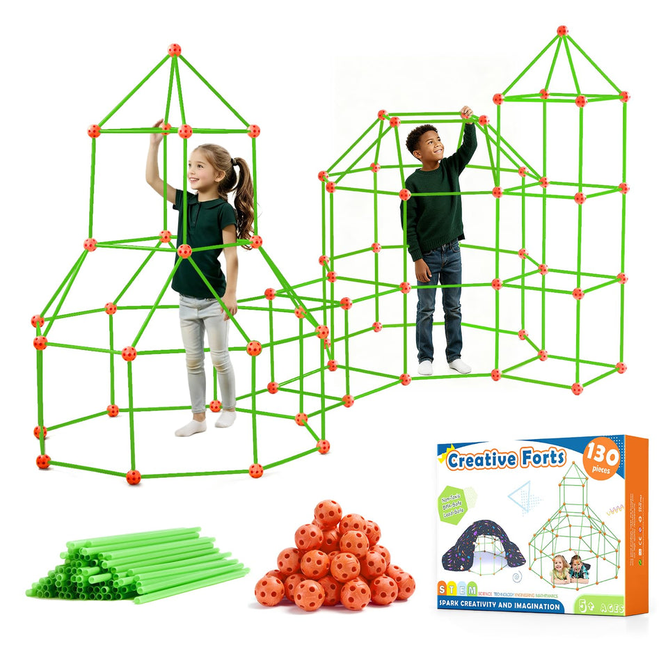 Tiny Land Fort Building Kit assembly shows sturdy rods and balls for creative play