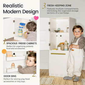Tiny Land fridge spacious storage showing shelves for pretend groceries and tidy play.