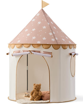 Tiny Land khaki castle tent open layout inviting indoor imaginative play