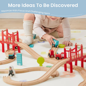 Tiny Land kids playing with the train set fosters cooperative play.