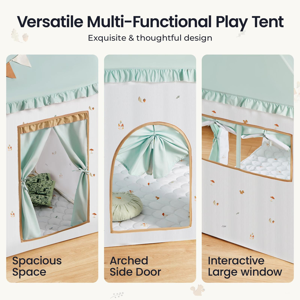 Tiny Land dimension label illustrating spacious 52 by 35 by 53 inches