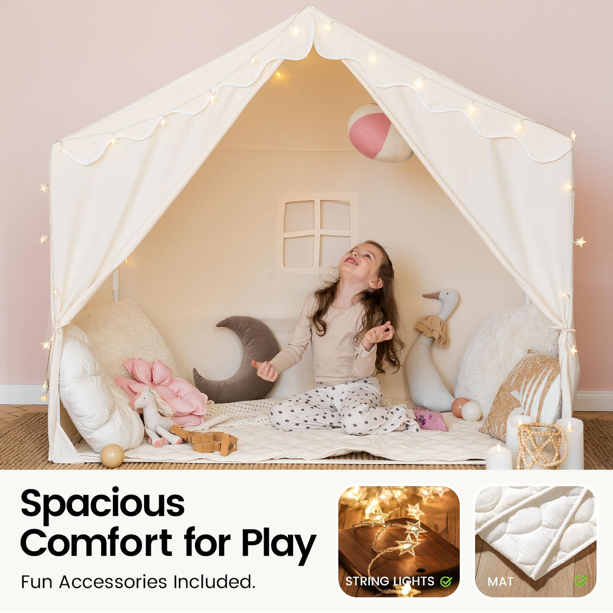 Tiny Land Kids Tent star lights illuminate a dreamy hideaway for creativity
