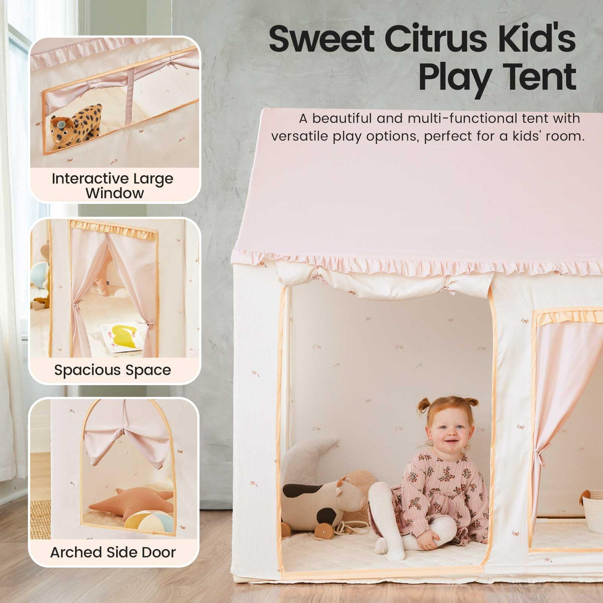 Tiny Land Kids Tent interior with mat for toddlers' spacious play