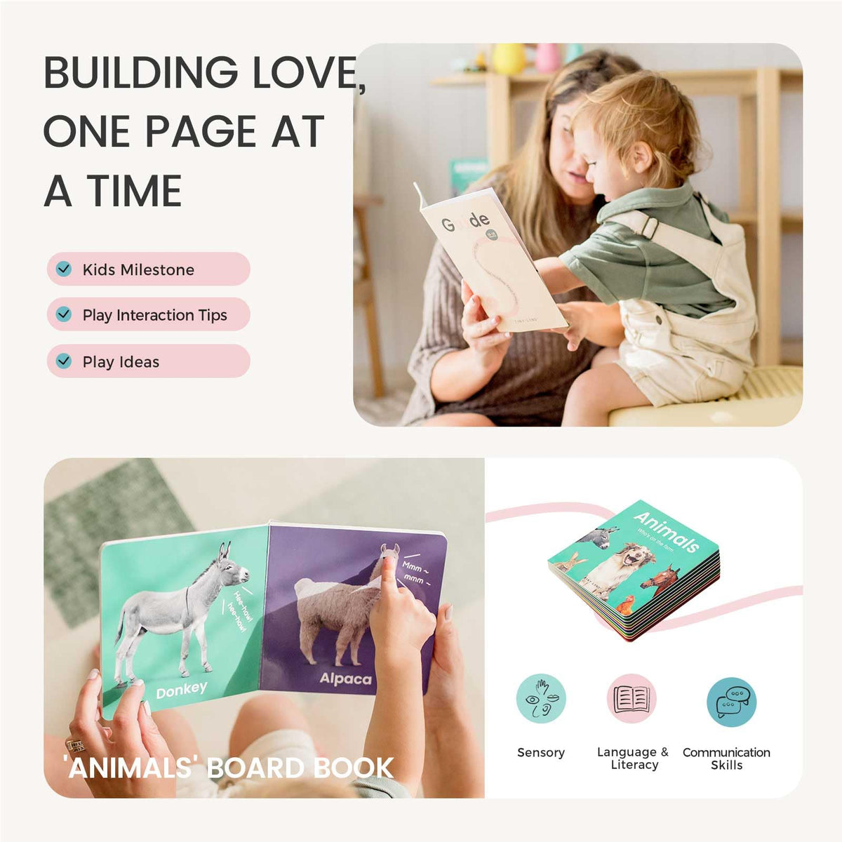 Tiny Land Montessori toy set animals board book sparks language and gentle storytelling