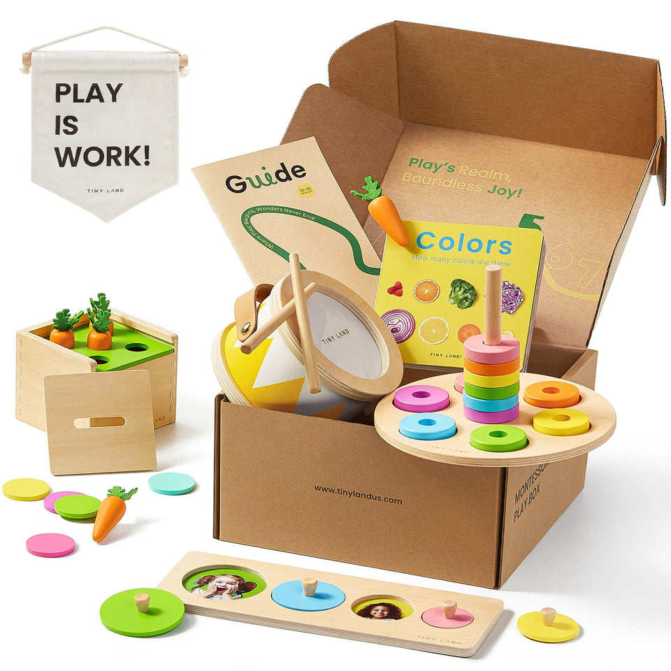 This Tiny Land Montessori Toy Set displays the baby drum for sensory exploration and rhythm practice.