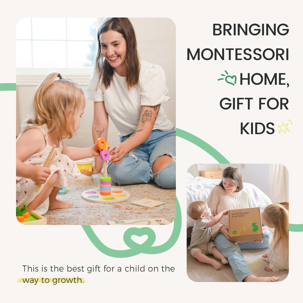 This Tiny Land montage highlights seven activities in one compact kit for versatile play.