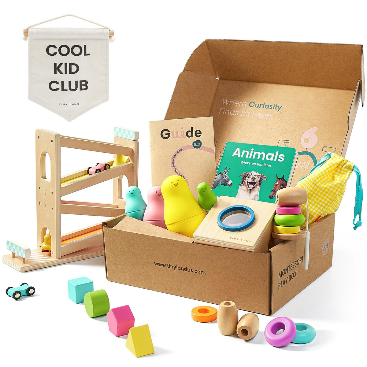 Tiny Land Montessori toy set ramp track for babies enhances fine motor skills during imaginative play