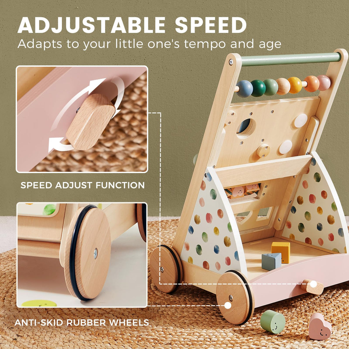 Tiny Land natural wood walker with smooth edges protects floors