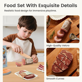 Tiny Land Organic Play Food Set sausage pack—durable wood and fabric textures.