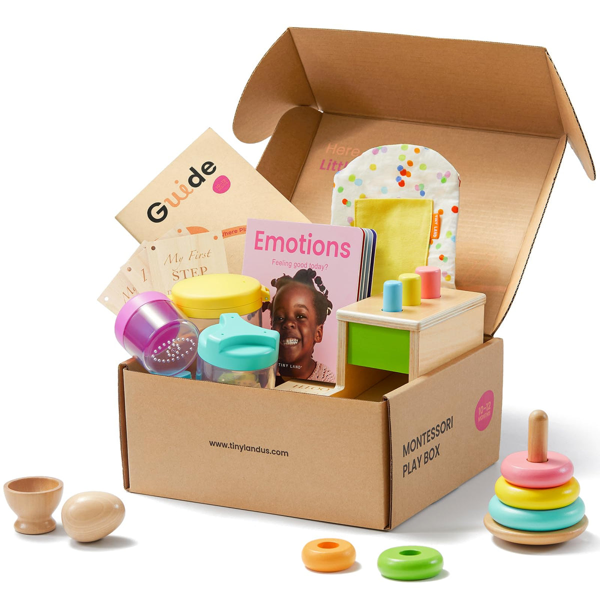 Tiny Land peg drop box promotes fine motor skills and problem solving.
