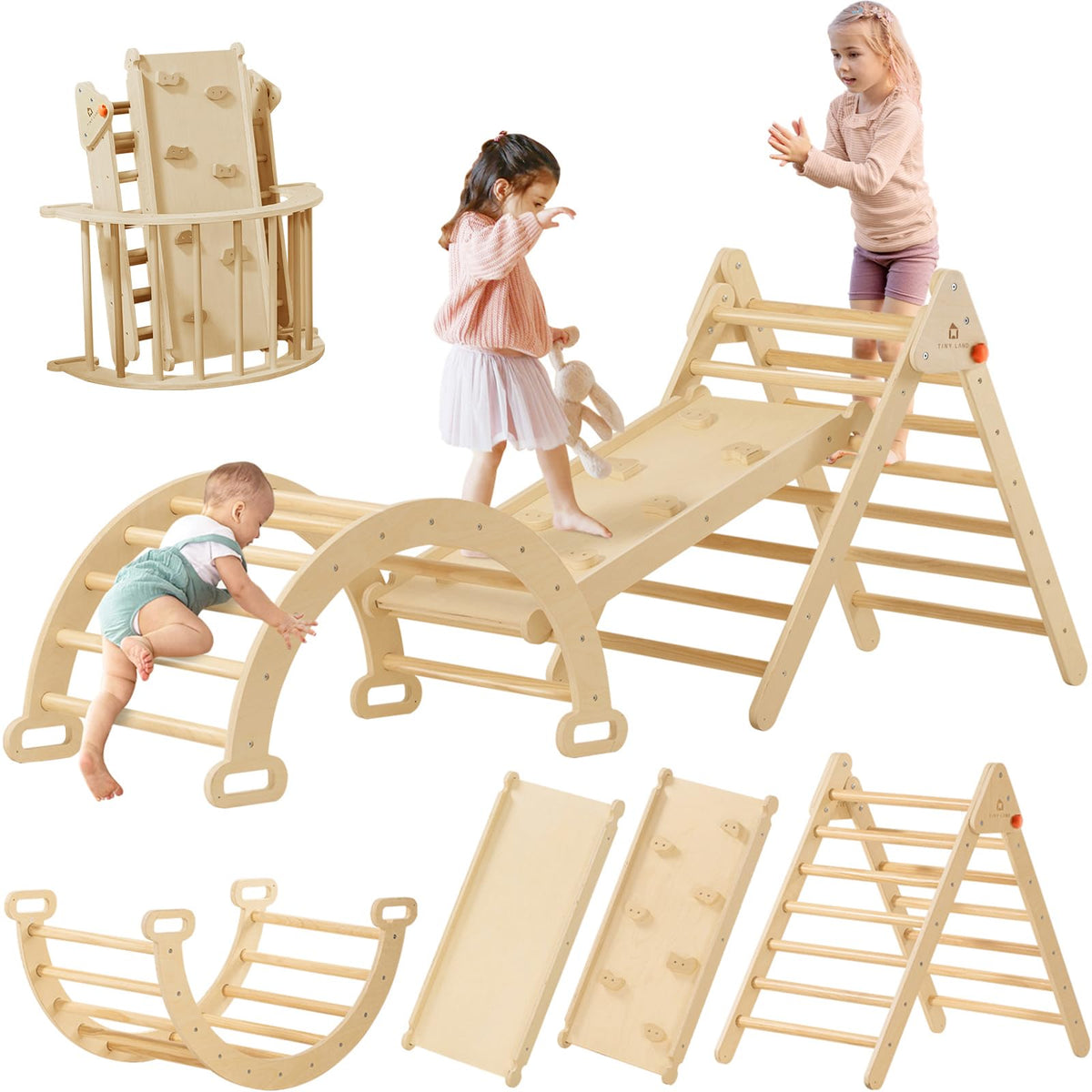 Tiny Land Pikler Triangle folded for storage, space-saving and easy to tuck away.