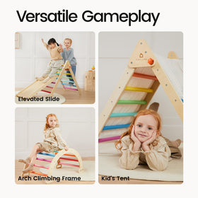Tiny Land Pikler Rainbow arch-rocker mode enables versatile, engaging play sessions.