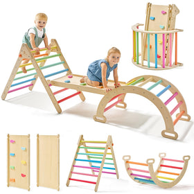 Tiny Land Pikler Triangle Rainbow foldable, inviting safe indoor play and balance practice.