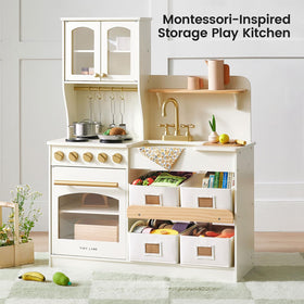 Tiny Land play kitchen reveals acrylic doors for easy organization