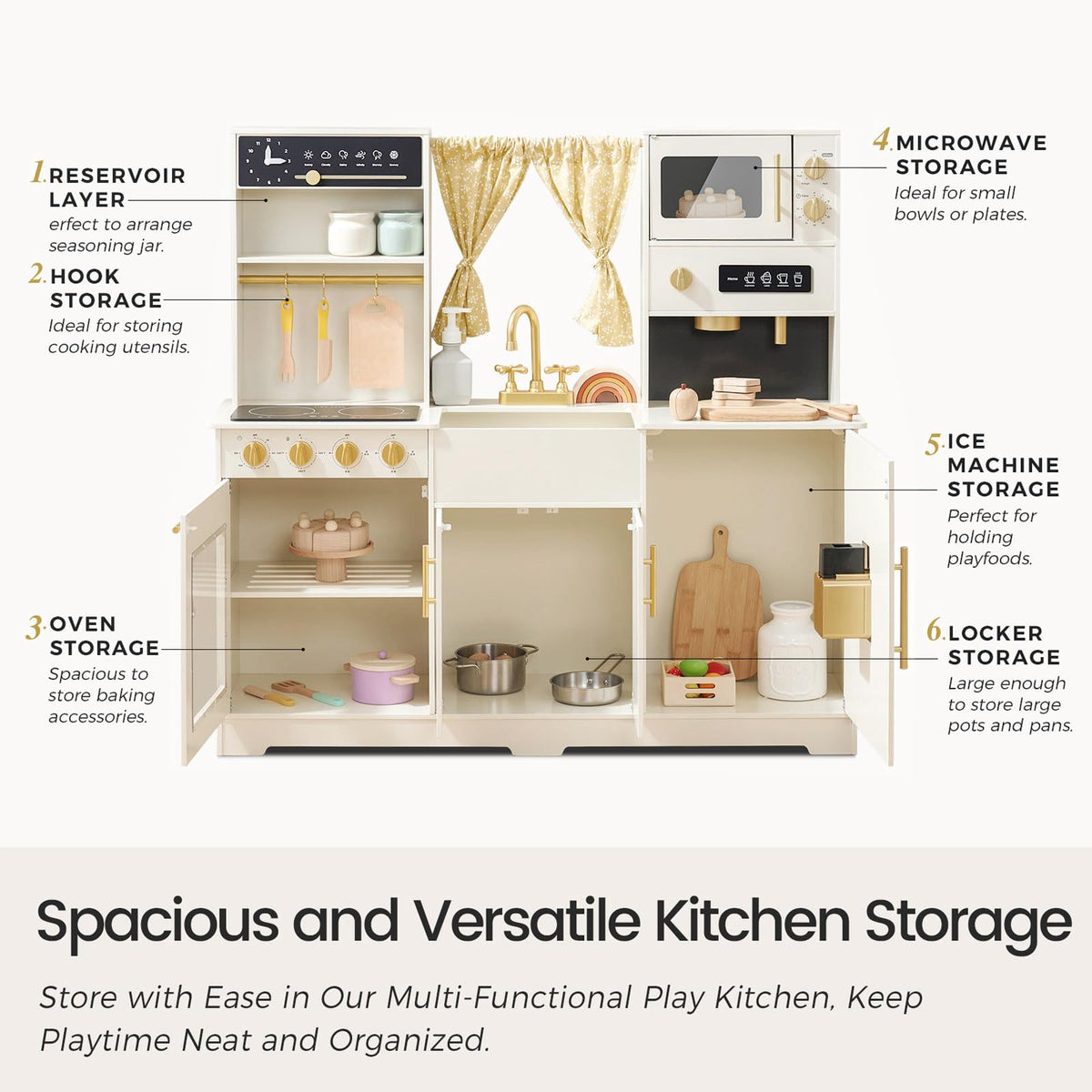 Tiny Land play kitchen oven and cupboards organize pretend baking adventures