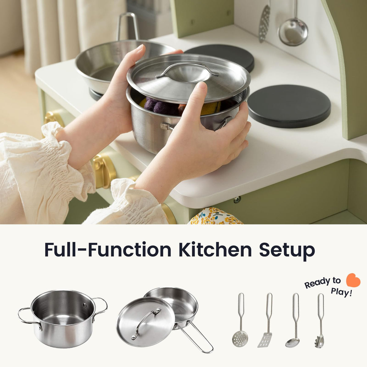 Rotating faucet and functional sink on the Tiny Land kitchen enhance pretend washing