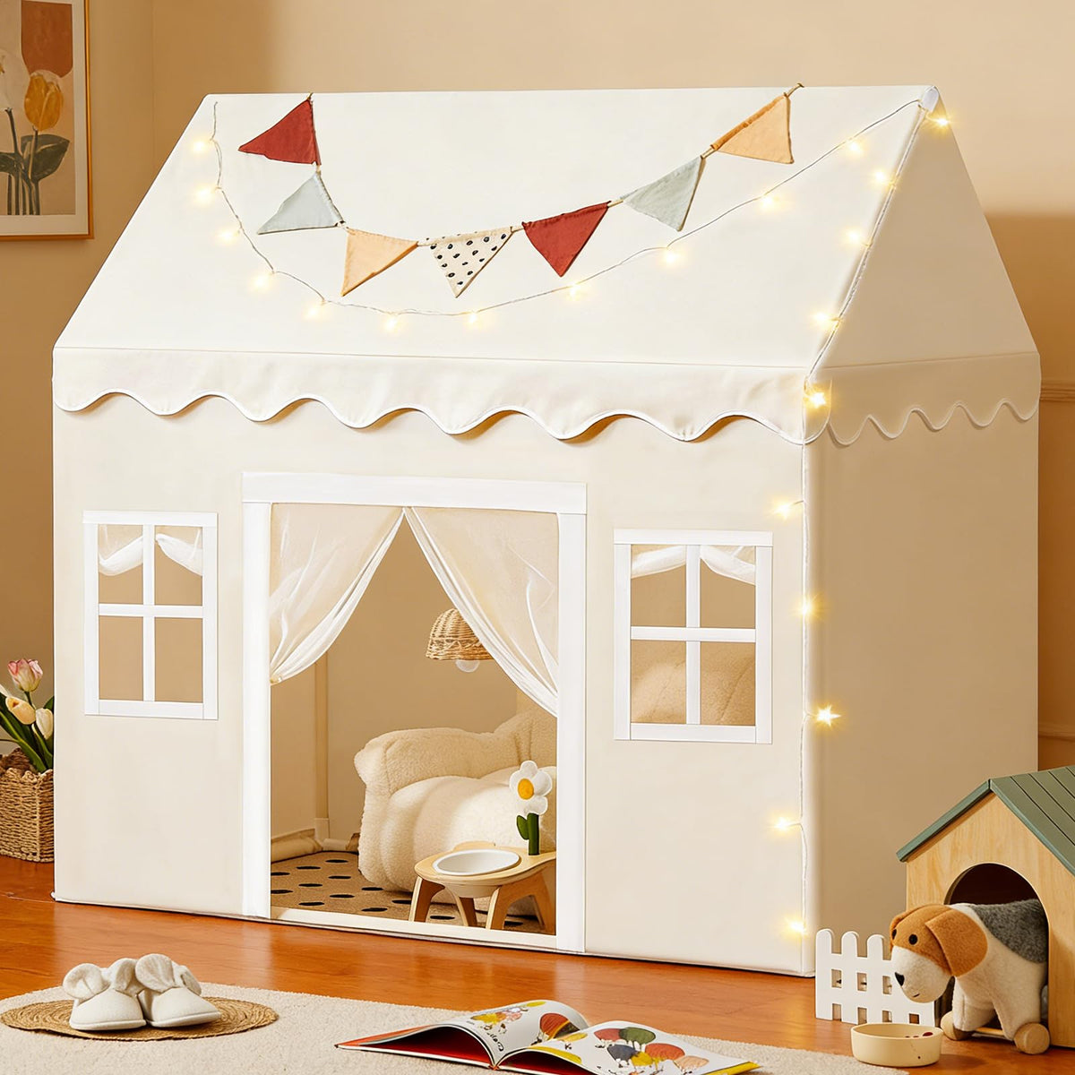 Tiny Land play tent with padded mat and LED lights for cozy play
