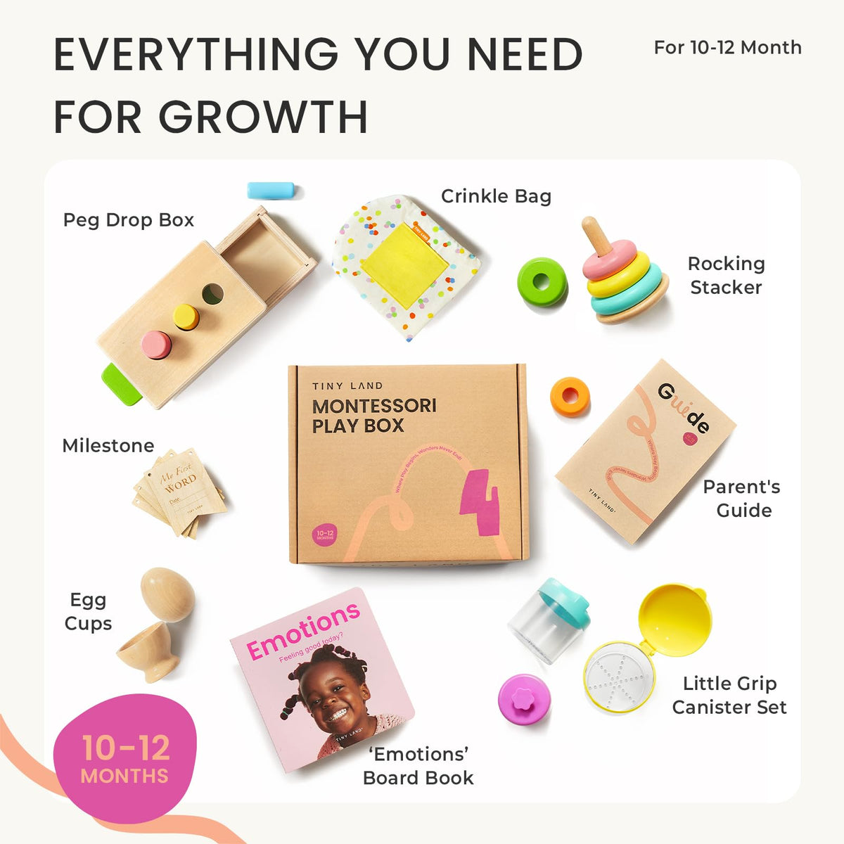 Tiny Land rocking stacker promoting balance and spatial awareness during play.