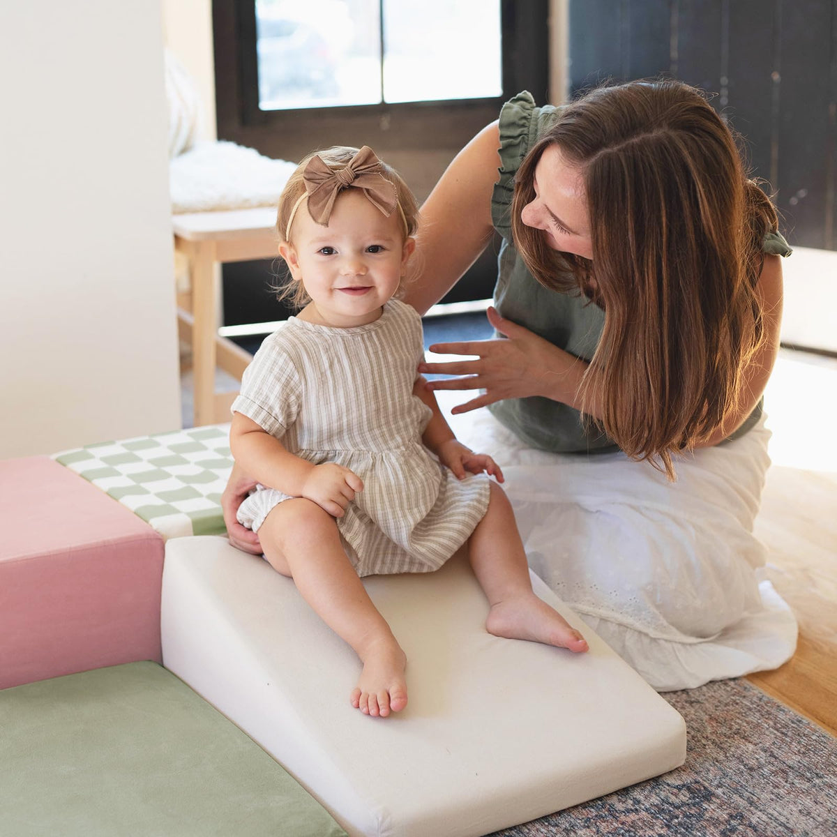 Six-piece set grows with your child through early movement stages.