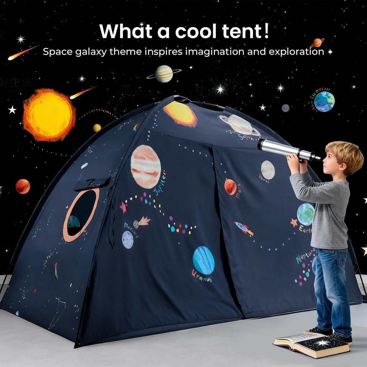 Interior view of Tiny Land Space Galaxy Bed Tent cozy private nook