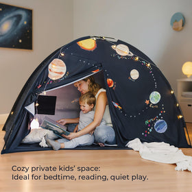 Spacious room inside Tiny Land Space Galaxy Bed Tent fits 1-4 kids