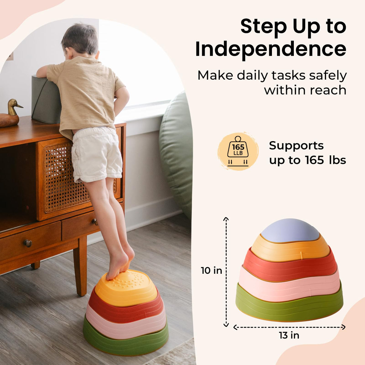 Tiny Land stepping stones enable a family friendly obstacle course for kids 3+