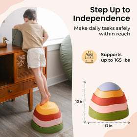 Tiny Land stepping stones enable a family friendly obstacle course for kids 3+