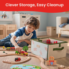 Tiny Land storage box unfolds into a colorful city play mat for imaginative play.