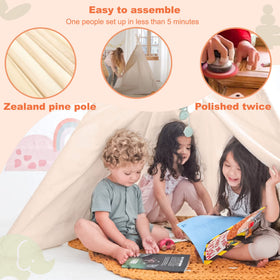 Tiny Land teepee reading nook invites quiet time and cozy stories.