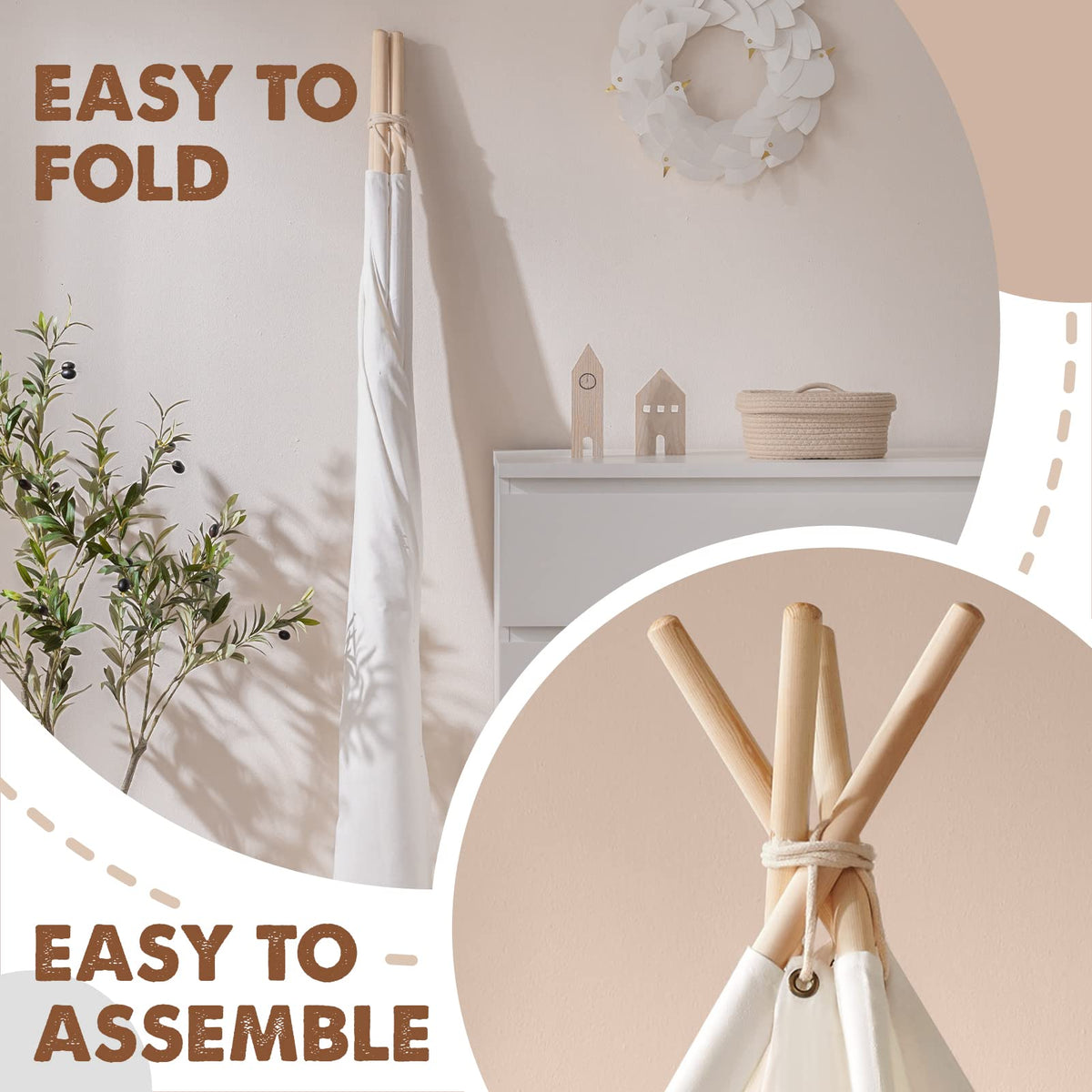 Tiny Land Teepee Tent cotton canvas detail emphasizes thick material for a premium play space.