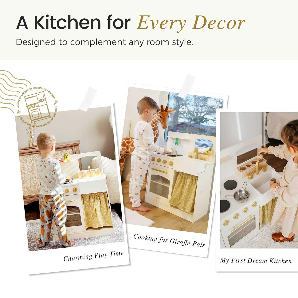 Tiny Land Toddler Kitchen Playset - clicking knobs invite interactive pretend cooking.