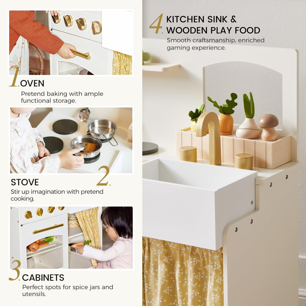 Tiny Land Toddler Kitchen Playset - cutting food pieces promote fine motor skills.