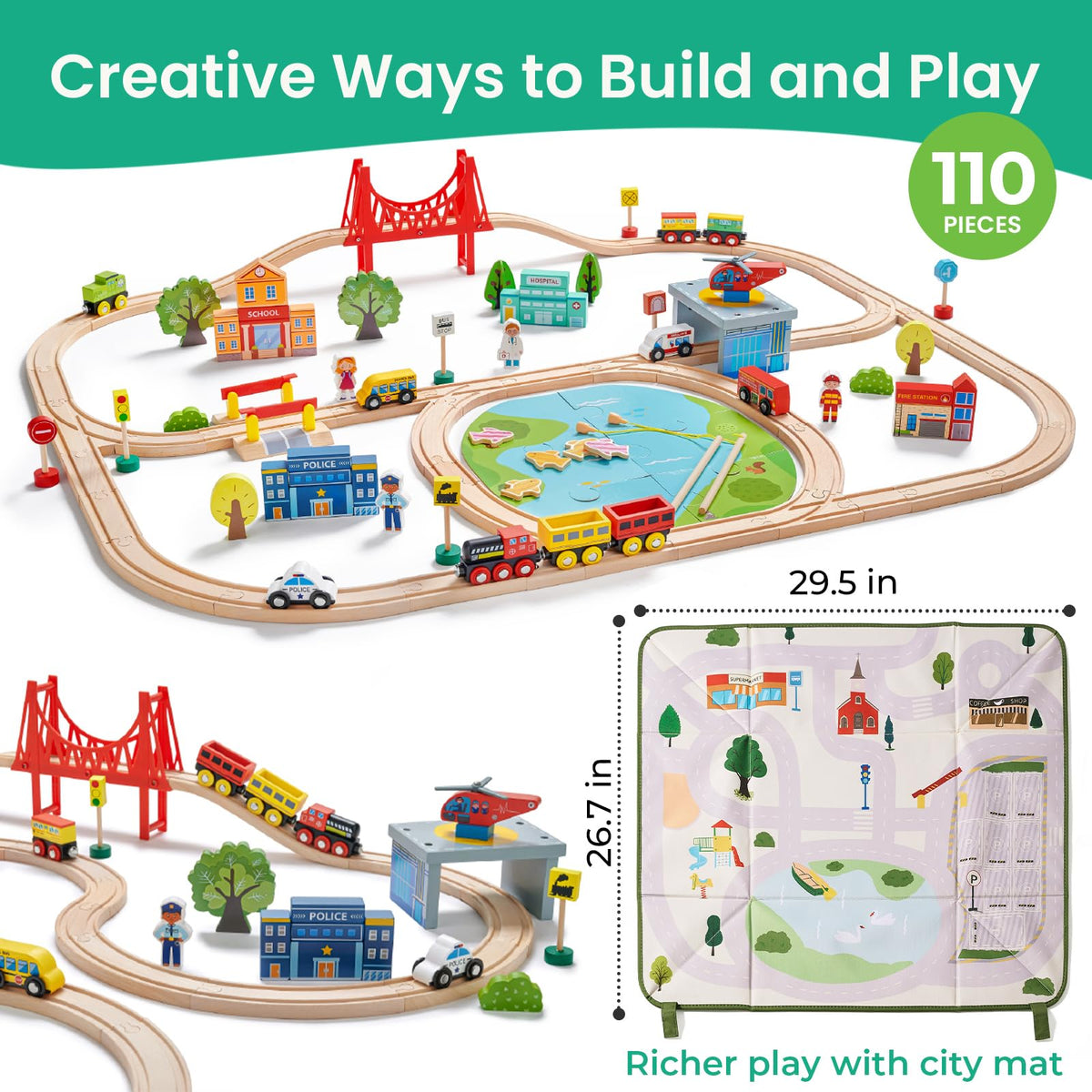 Tiny Land town-scene blocks and magnetic fishing game boost motor skills and problem solving.