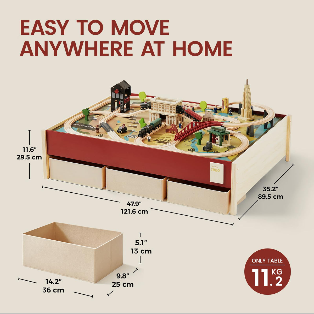 Tiny Land train set accessories like trains and buildings enhance storytelling.