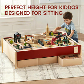 Tiny Land storage bins keep tracks and cars neatly organized during play.