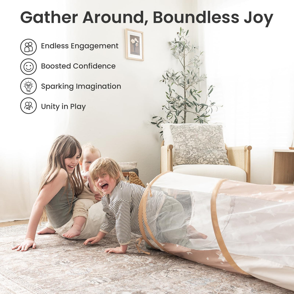 Tiny Land beige tunnel toy with star pattern for stylish play area