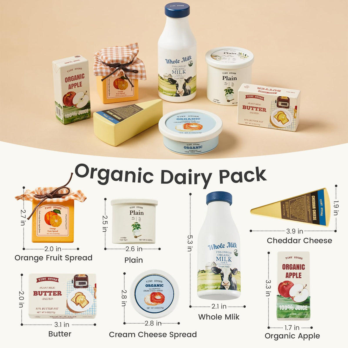 Tiny Land wooden dairy set jam jar adds color and menu ideas to playtime