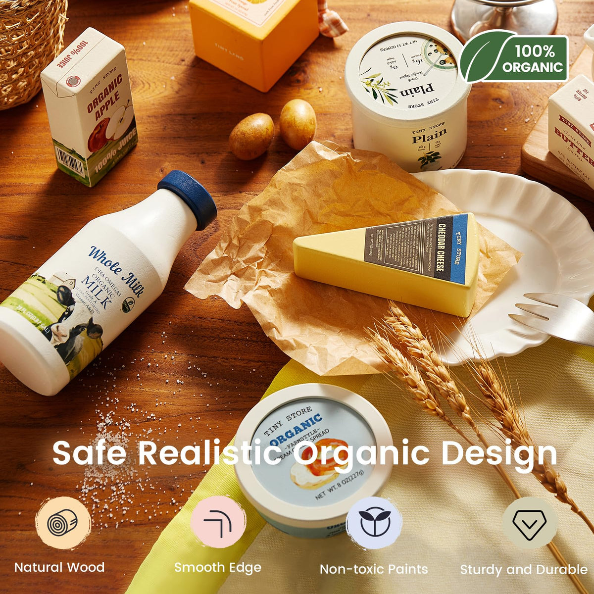 Tiny Land wooden dairy set yogurt cup supports healthy eating conversations during play