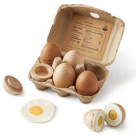 Tiny Land wooden egg toy set with six pieces for imaginative play