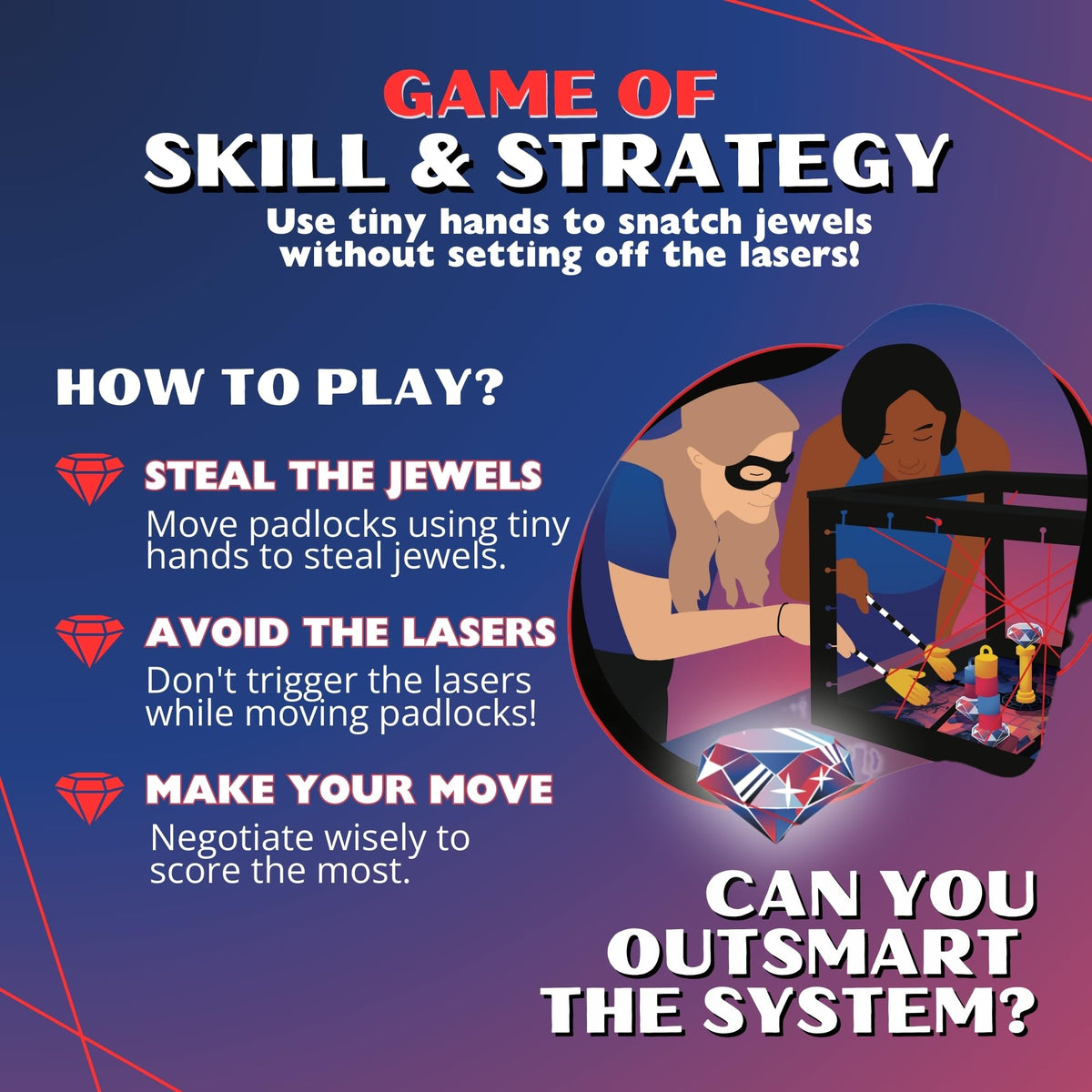 Tiny Laser Heist laser frame setup highlighting strategic play and quick thinking.