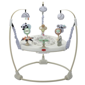 Tiny Love 4-in-1 Jump and Play seat encourages early visual focus with bold black-and-white patterns.