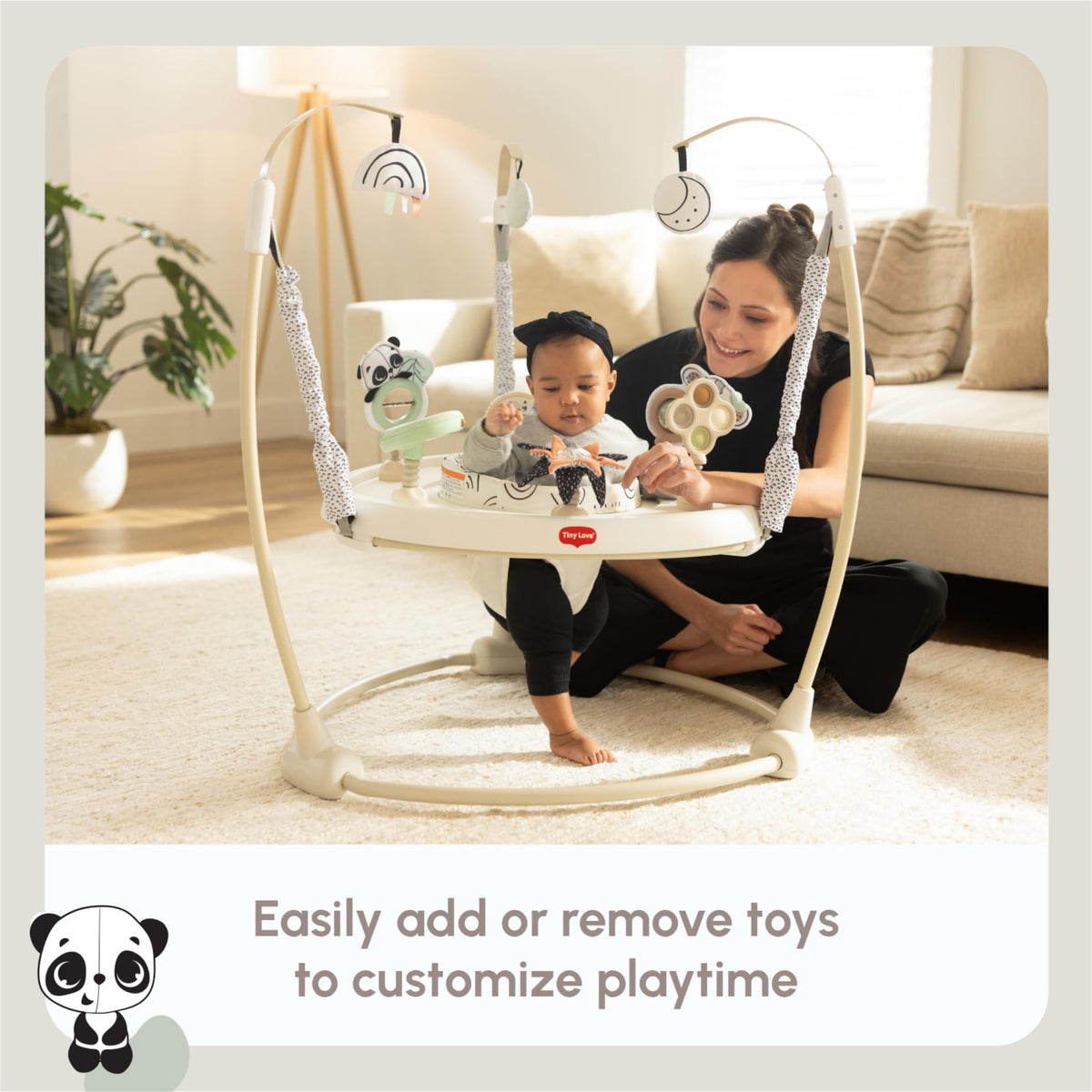 Tiny Love peek-a-boo wheel supports cognitive play while entertaining caregiver interaction.